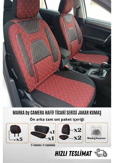 Marka By Camera Hafif Ticari Serisi Jakar Kumaş Oto Koltuk Kılıfı Tam Set Berlıngo-caddy-connect-courıer-doblo-dokker-partner Kırmızı