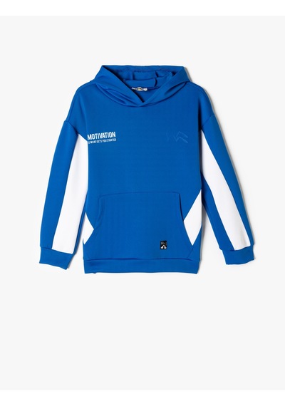 Koton Kapşonlu Sweatshirt Kanguru Cepli Uzun Kollu Saks 5wkb10289tk Saks Mavi