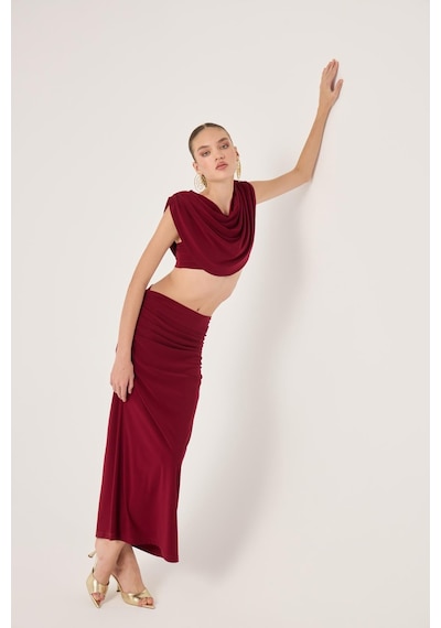 Holly Lolly Pelerinli Askılı Büstiyerli Ve Uzun Etekli 3lü Yulia Takım Bordo
