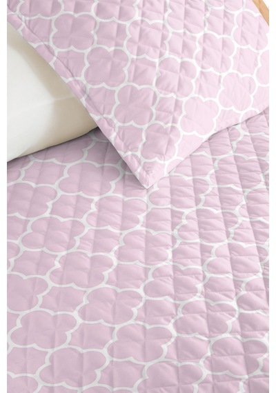 Pudra Geometrik Genç Odası Tek Kişilik Pike Takımı - Beyaz Modern 160x220 Cm Kapitone Yatak Örtüsü Kadife Duman Kokusu