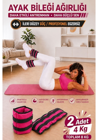 Spor Byfit 4 Kg x 2 Adet Pembe El veya Ayak Bileği Ağırlığı Pembe