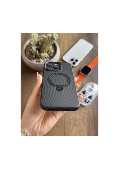 İphone 14 Pro Max Uyumlu Karbon Desenli Standlı Ve Magsafe Uyumlu Kılıf Soocase700