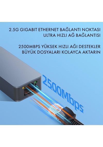Microcase Alüminyum Gövde 2.5g Rj45 Ethernet Dönüştürücü - Usb 3.0 Ve Type-c 2'si 1 Arada İnternet Adaptörü-al5812