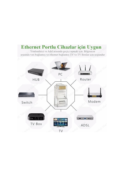 Rj45 Cat5 Cat6 Jack Konnektör Altın Kap. Ethernet Uç 8P8C 100 Ad.