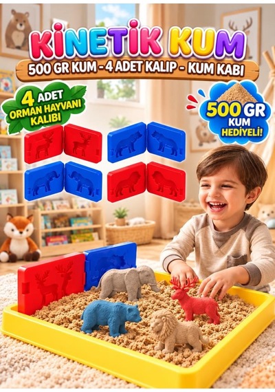 Orman Hayvanları Temalı Kinetik 500 Gr 6 Adet 3d Kalıplı Ve Kum Havuzlu Yapışmaz Oyuncak Kum Seti Çok Renkli