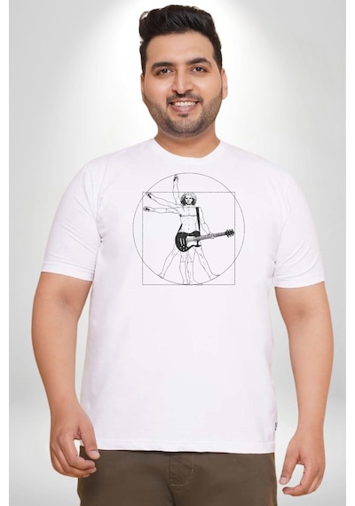 Angemiel Anatomy Gitar Leonardo Beyaz Büyük Beden Kadın Erkek Ünisex Basic Ön Baskılı Tişört Beyaz
