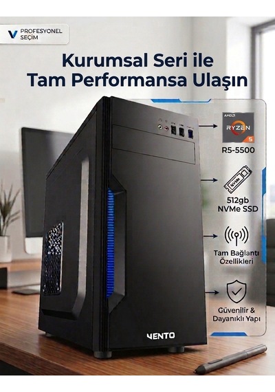 Mod Gaming Vento MB-O10B R5-5500 16 GB 512 GB SSD 2 GB GT730 W11P Masaüstü Bilgisayar