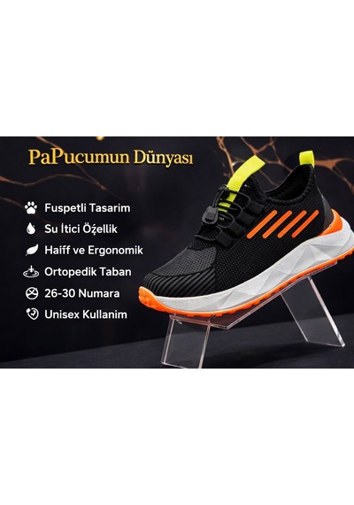 Papucumun Dünyası Günlük Çocuk Spor Ayakkabı Su İtici Dalgıç Kumaş Sıyah - Turuncu - Oranj Papucumun Dünyası Günlük Çocuk Spor Ayakkabı Su İtici Dalgıç Kumaş Sıyah - Turuncu - Oranj