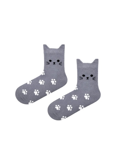 Carnaval Socks Kedi Kulaklı Pati Desenli Unisex Soket Çorap gri
