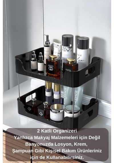 2 Katlı Makyaj Düzenleyici - Çok Amaçlı Organizer - Banyo Rafı - Banyo Kozmetik Takı Düzenleyici Pla Diğer