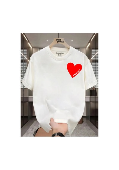 Tarzsokak Unisex Future Kalp T-shirt Beyaz