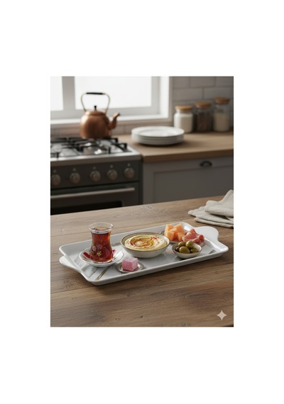 Melamin Mermer Desenli Mini Servis Tepsisi - 20x14 Cm - Kahve & Çay Sunum Tabağı Çok Renkli