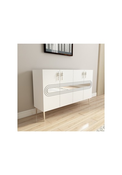 Karsu 120 Cm Konsol, Tv Ünitesi, Çok Amaçlı Dolap Beyaz-gümüş Beyaz-gümüş