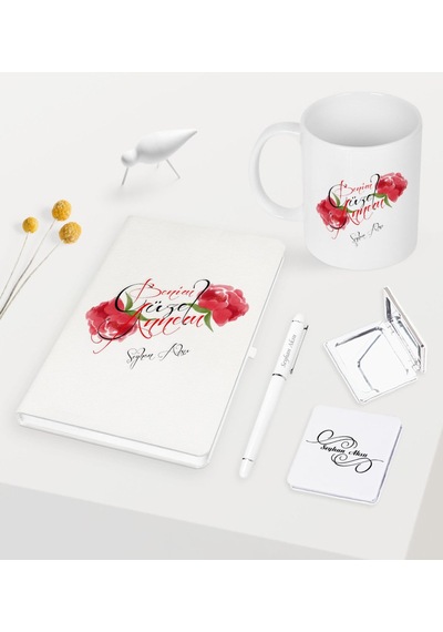 Kişiye Özel Benim Güzel Annem Beyaz Defter Kalem Kupa Ayna Seti