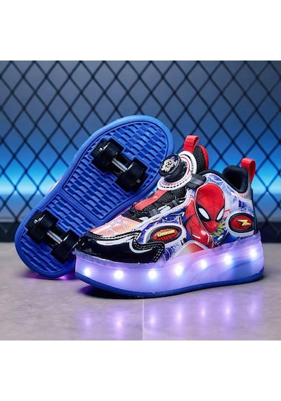 Erkek Çocuk Spor Ayakkabı Şarj Edilebilir Farklı Modlarda Led Işıklı Kapanabilir Tekerlekli Kırmızı