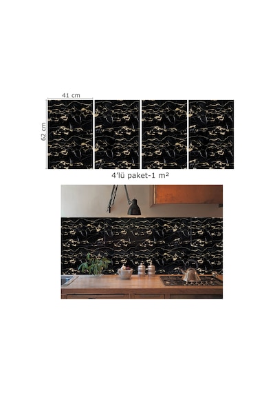Tink Kendinden Yapışkanlı Gold Siyah Desenli Pvc Panel 41x62 Cm