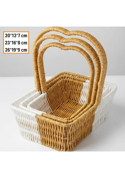 Şık Tasarım Çok Amaçlı İç İçe Geçebilen Kalp Saplı Rattan Sepet Seti