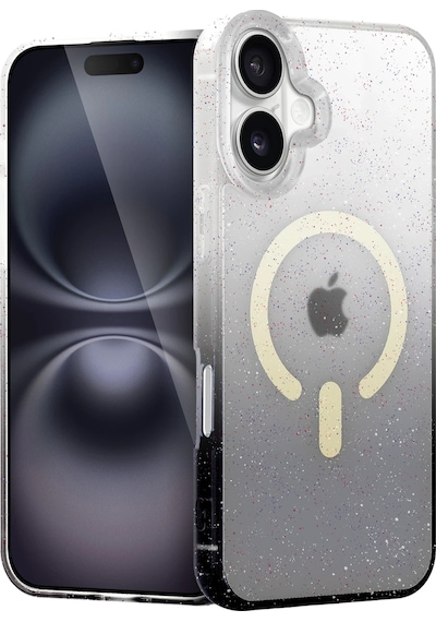 Mey İthalat Apple Uyumlu iPhone 16 Plus Pummel Shiny Magsafe Kapak - Siyah Şeffaf