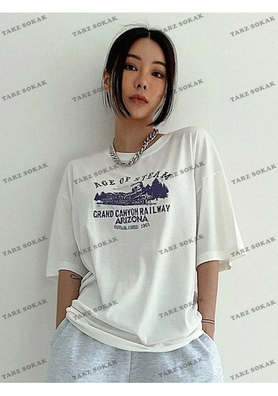 Startmore Ageo Of Steam Baskılı Oversize Kalıp Unisex T-shirt Beyaz