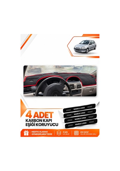 Renault Clio 2 Ekranlı 1998-2001 Uyumlu Ön Torpido Koruma Kılıfı Örtüsü - Siyah Kırmızı