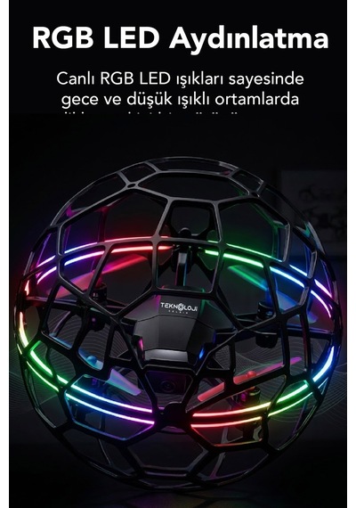 R34 360 Korumalı Futbol Top Drone Hd Kameralı Led Işıklı Yükseklik Sabitlemeli Uzaktan Kumandalı Akıllı Drone