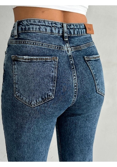 Zeo Basic Likralı Mom Jean Buz Mavi Koyu-mavi-kar