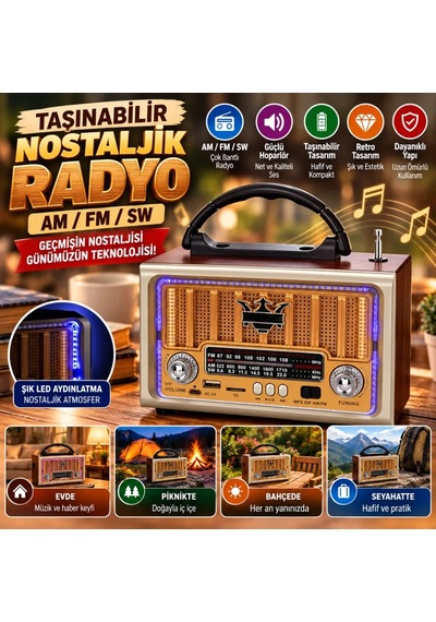 Ers Taşınabilir Klasik Am/fm/sw Retro Nostaljik Radyo