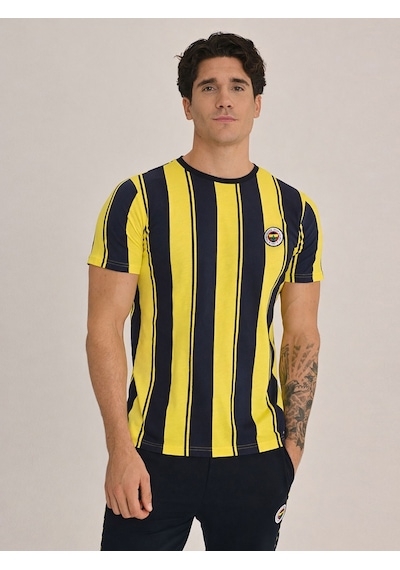 Fenerbahçe Erkek Trıbun Çubuklu Tshırt Lacıvert-sarı