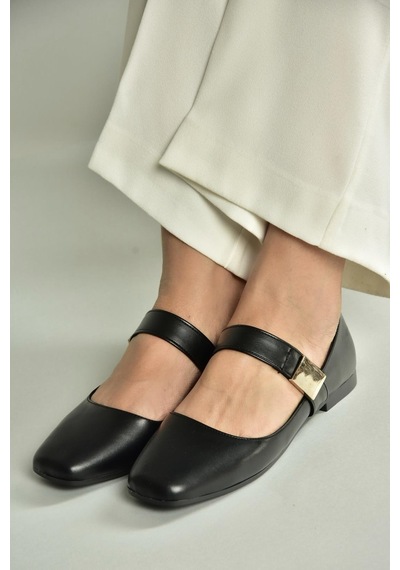 Fox Shoes U726454509 Siyah Kadın Babet Siyah-suni Deri