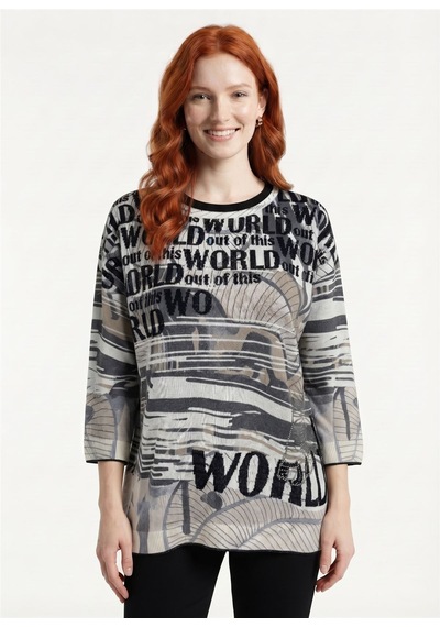 Neden Tekstil Kadın Yazı Baskılı Uzun Kollu Triko Sweatshirt - Çok Renkli