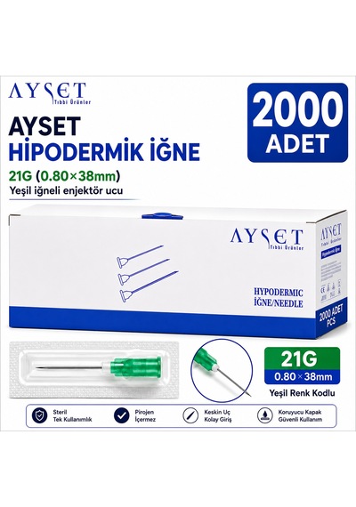 Ayset Yeşil İğne Ucu 21g 0.80 38 Mm 2000 Adet