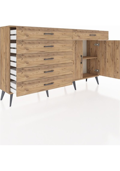 Arges Konsol Tek Raflı 6 Çekmeceli 2 Kapaklı 176x30x99 Çam-çam Çam-çam