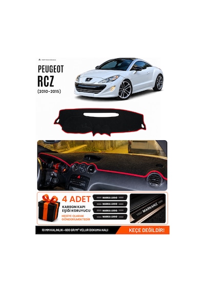 Peugeot Rcz 2010-2015 Uyumlu Torpido Örtüsü, Torpido Kılıfı - Siyah-kırmızı - Pe027