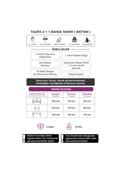 Tulipa Serisi Balkon Oturma Koltuk Takımı, 1 Adet İkili 2 Adet Tekli Koltuk Ve 1 Adet Orta Sehpa Cappuccino Tulipa Serisi Balkon Oturma Koltuk Takımı, 1 Adet İkili 2 Adet Tekli Koltuk Ve 1 Adet Orta Sehpa Cappuccino