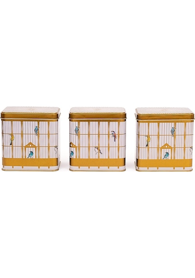Bird Cage Desenli Dikdörtgen Saklama Kabı 3 Lü Set, 8 X 12 Cm