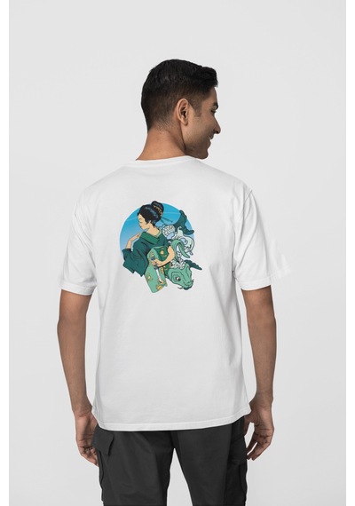 Geyşa Koi Ön-arka Baskılı %100 Pamuk Beyaz Kadın/erkek Unisex Rahat Kalıp Oversize T-shirt Beyaz Geyşa Koi Ön-arka Baskılı %100 Pamuk Beyaz Kadın/erkek Unisex Rahat Kalıp Oversize T-shirt Beyaz