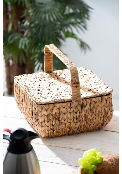 Acar Wicker Kapaklı Hasır Piknik Sepeti - 32 Cm Kahverengi