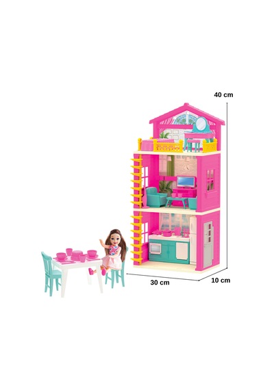 Lola'nın Evi 3 Katlı Mobilyalı Ve Bebekli Oyuncak Ev Seti 40 Cm