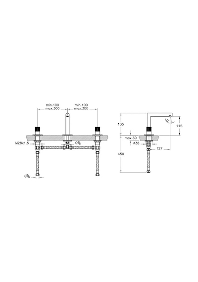 VitrA Lavabo Bataryası, Origin, Ankastre 3 Delikli Lavabolar İçin A42583