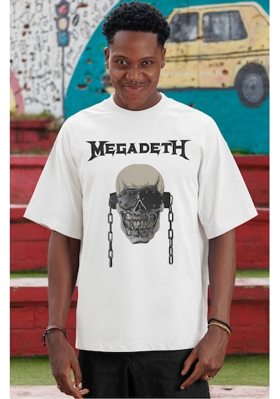 Megadeth Rock Metal Müzik Grubu Ön Baskılı Unisex Oversize Tişört Beyaz