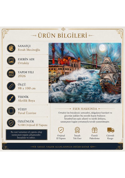 İstanbul Boğazı Ve Ortaköy Camii El Yapımı Akrilik Tablo 98x100 Cm