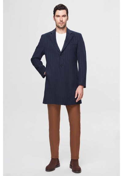 D's Damat Ds Damat Regular Fit Lacivert Çizgili Yünlü Palto 1hf083220016m Lacivert