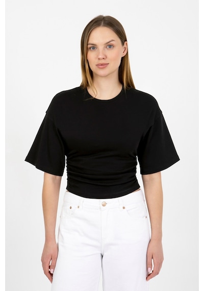 Hdm Kadın Siyah Yanları Büzgülü Kısa Kol T-shirt - H6085