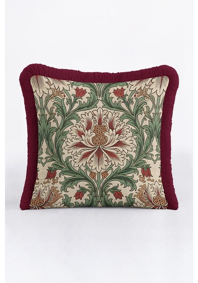 Vintage Çiçek Tasarımlı Saçaklı Yastık Kılıfı - Botanik Klasik Yeşil Bordo Püsküllü Kırlent Kılıfı Buzlu Rota Saten Vintage Çiçek Tasarımlı Saçaklı Yastık Kılıfı - Botanik Klasik Yeşil Bordo Püsküllü Kırlent Kılıfı Buzlu Rota Saten