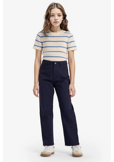 Defacto Kız Çocuk Straight Fit Geniş Bol Paça Cepli Pamuklu Okul Pantolonu C9471a825aunv253 Lacivert
