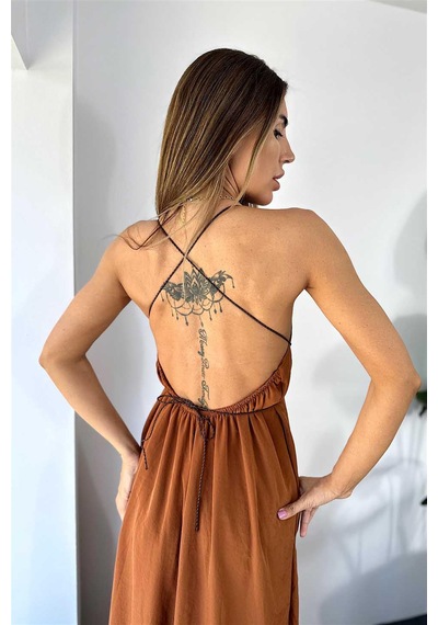 Fashion Cocktail Terracotta Western Çapraz Deri Askılı Vücuda Dolamalı Uçuşan Yazlık Tatil Sahil Maxi Uzun Elbise Taba Tarçın Fashion Cocktail Terracotta Western Çapraz Deri Askılı Vücuda Dolamalı Uçuşan Yazlık Tatil Sahil Maxi Uzun Elbise Taba Tarçın