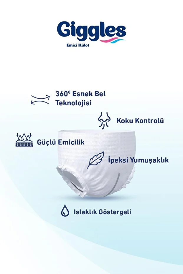 Giggles Yetişkin Emici Külot Bez Small Bel Ölçüsü 50-90cm Islaklık Göstergeli 30'lu 3 Paket 90 Adet S