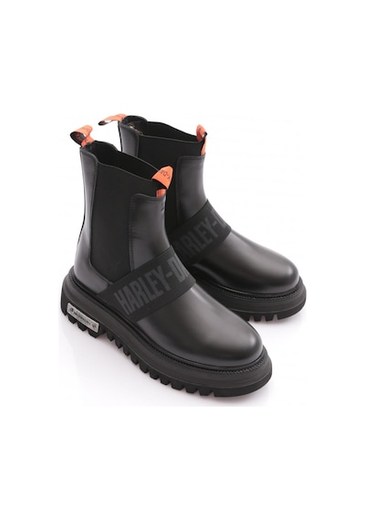 Harley Davidson Falco Nefud Kadın Polperro Erkek Unisex Siyah Deri Bot Black // Baskılı Deri