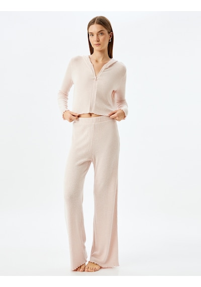 Koton Yumuşak Dokulu Kapüşonlu Örme Crop Pijama Üstü Pembe 5wlk40168mk Gül Gülkurusu