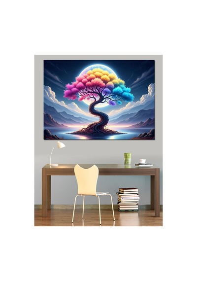 Mistik Ve Renkli Hayat Ağacı Yağlı Boya Dokulu Kanvas Tablo Canvas Tablosu